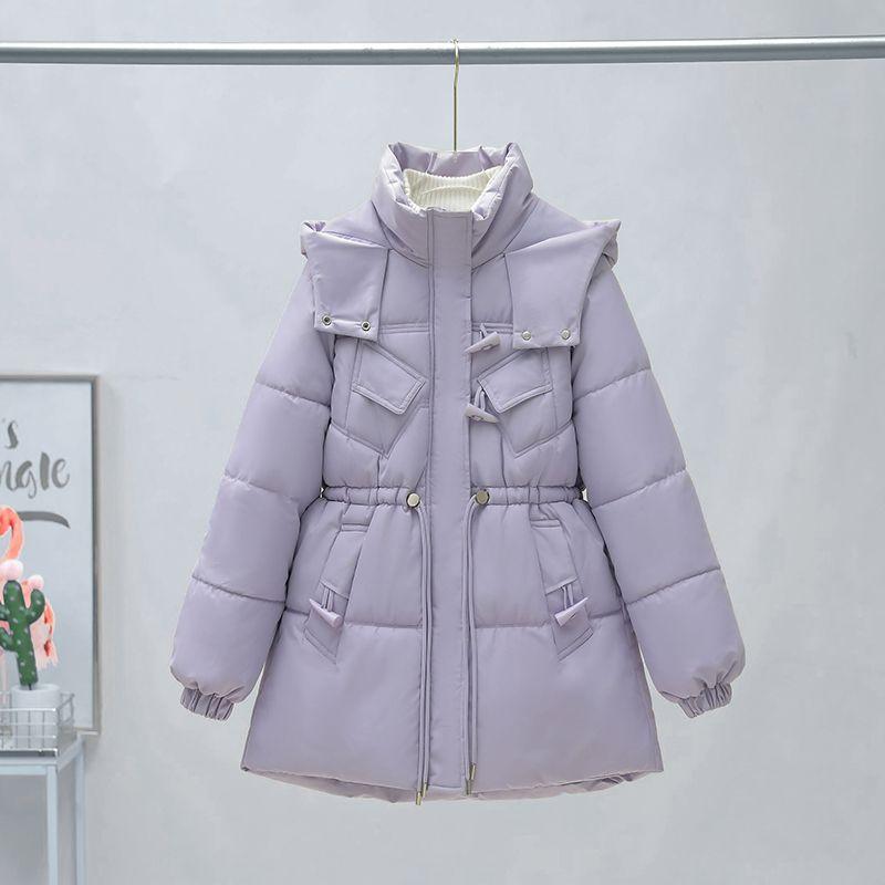 

Осенне-зимняя женская парка из хлопка, куртка средней длины, утолщенная стеганая свободная хлопковая куртка, пальто XXL фиолетовый