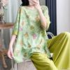 Hanfu pajamas women's spring summer new Chinese-style cotton and silk suit cotton silk medium-sleeved loose loungewear can be worn thin