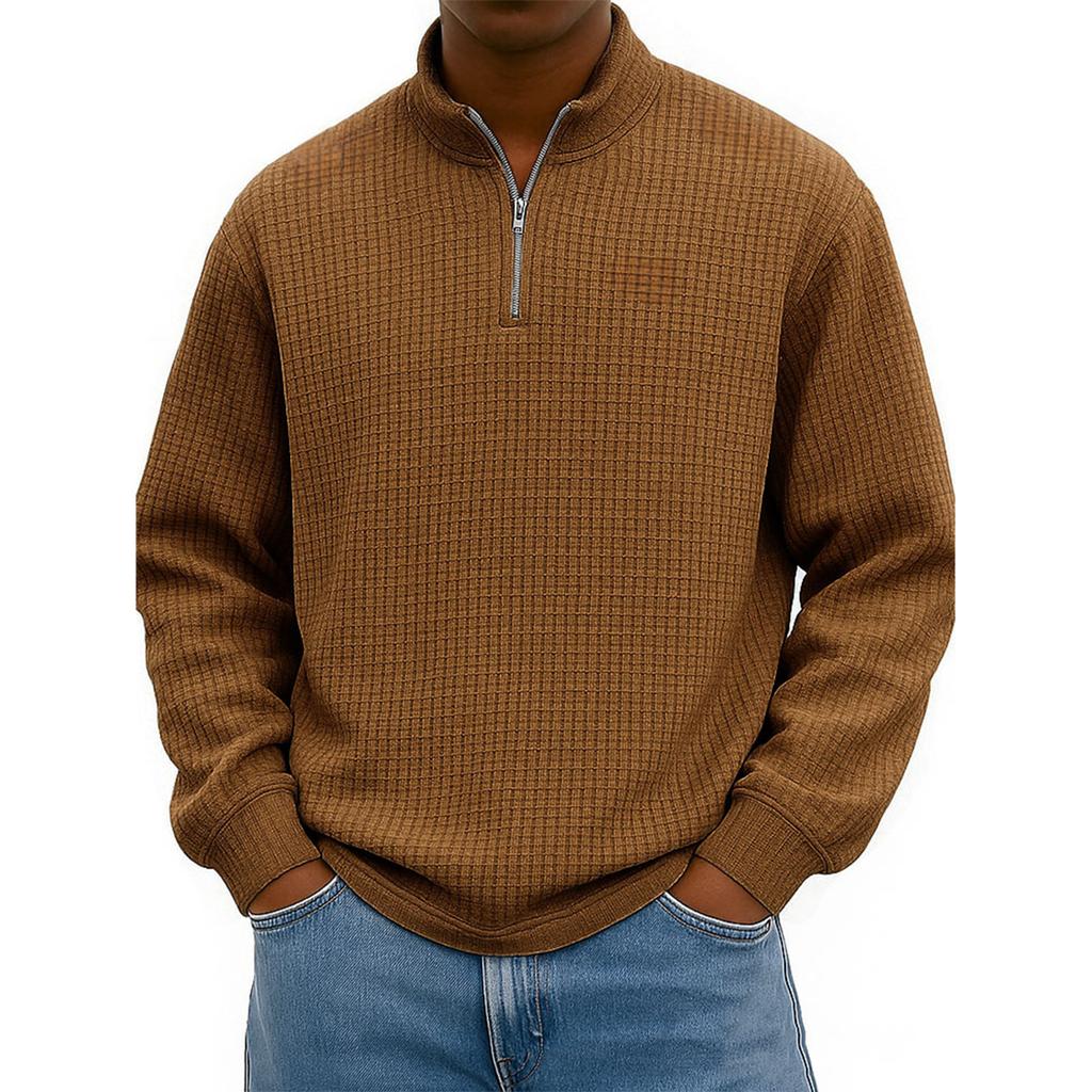 Men's Knit Quarter-Zip Stand Collar Pullover