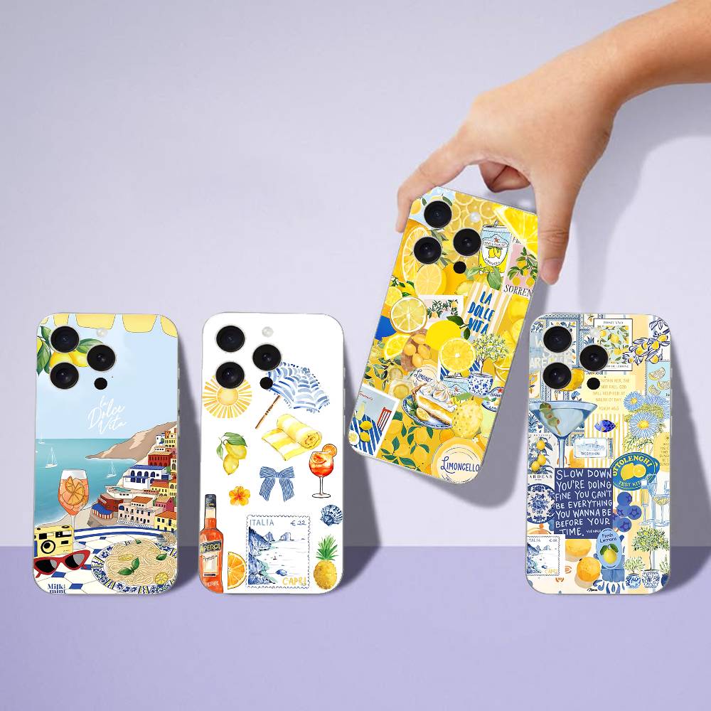 Seaside Scenery Wine Lemon Phone Case For iPhone 17 16 15 11 12 14 13 Pro Max Mini X XS XR 7 Plus 17E Shockproof Cover Fundas