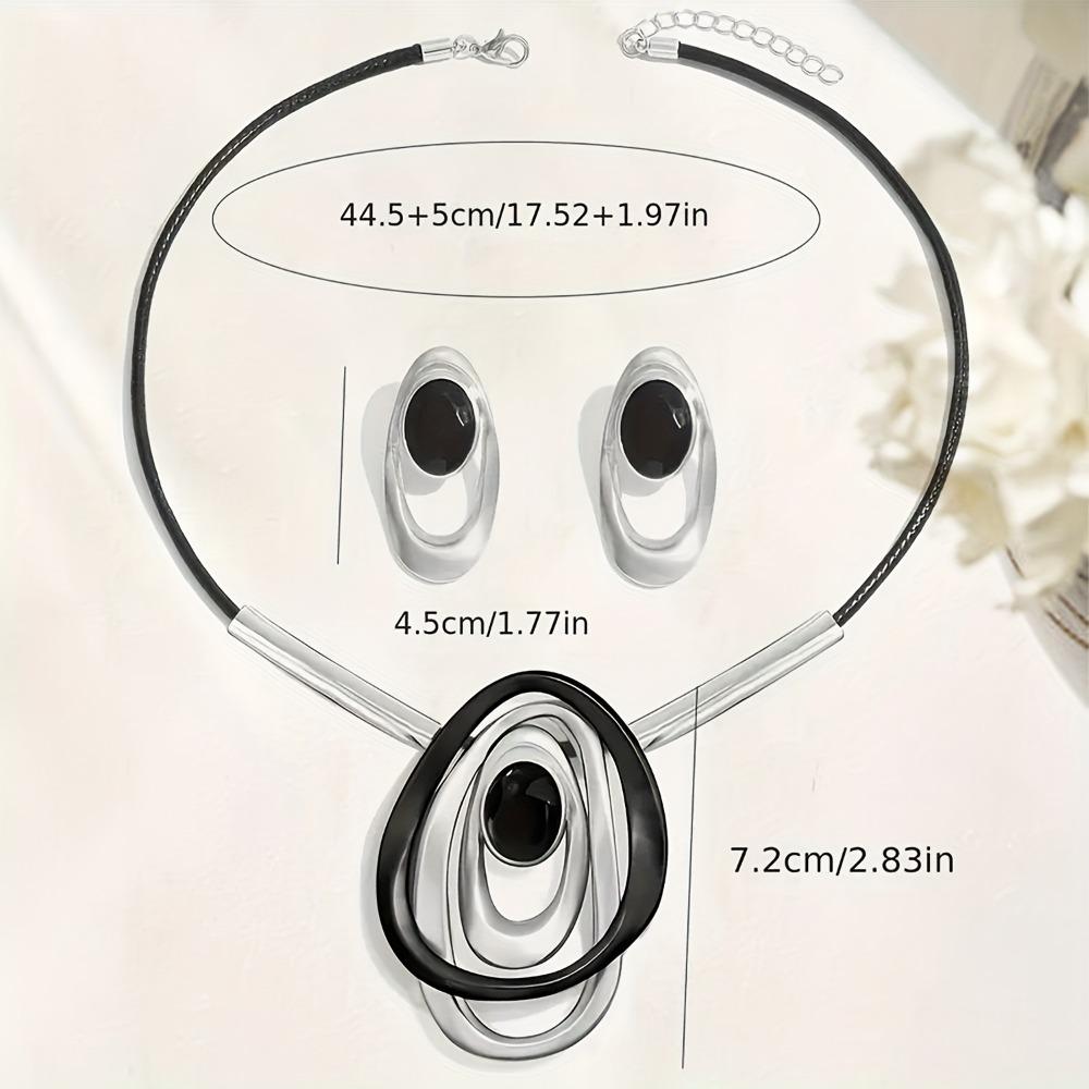 Creative Exaggerated Multi-layer Oval Ring Pendant Necklace Earring Set for Women Fashion Party Jewelry Sets Accessories Gifts