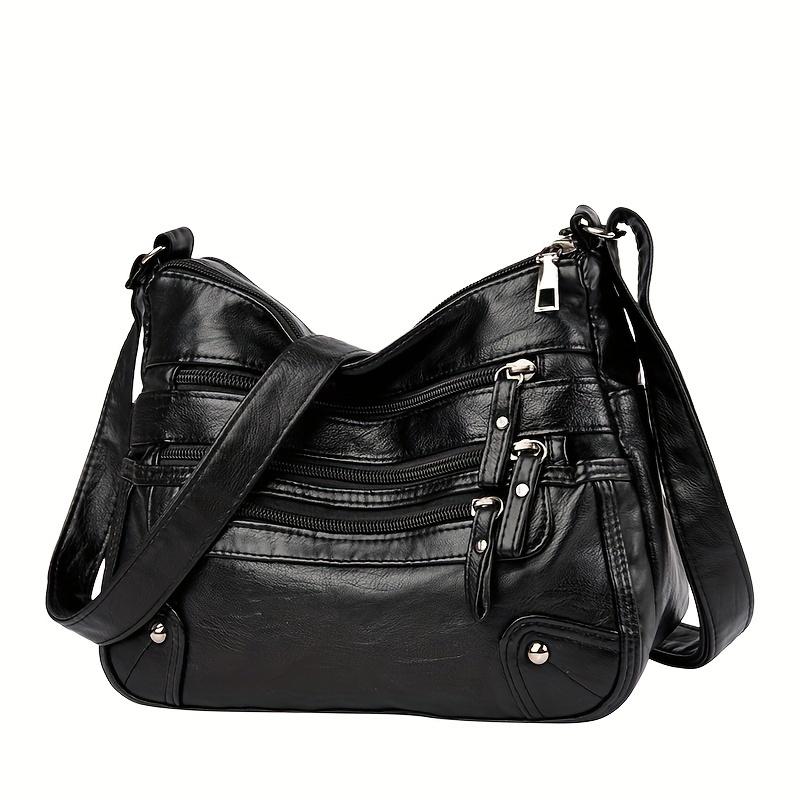 Stylish Multi Zipper Crossbody Bags, Soft Vegan Pu Leather Shoulder Bag, Women's Multi Pockets Handbag Purse for Women Daily Use