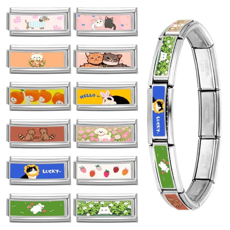 Photo Italian Modular Bracelet Band Link Connector Stainless Steel Texture Jewelry Accessories Suitable for Enthusiasts