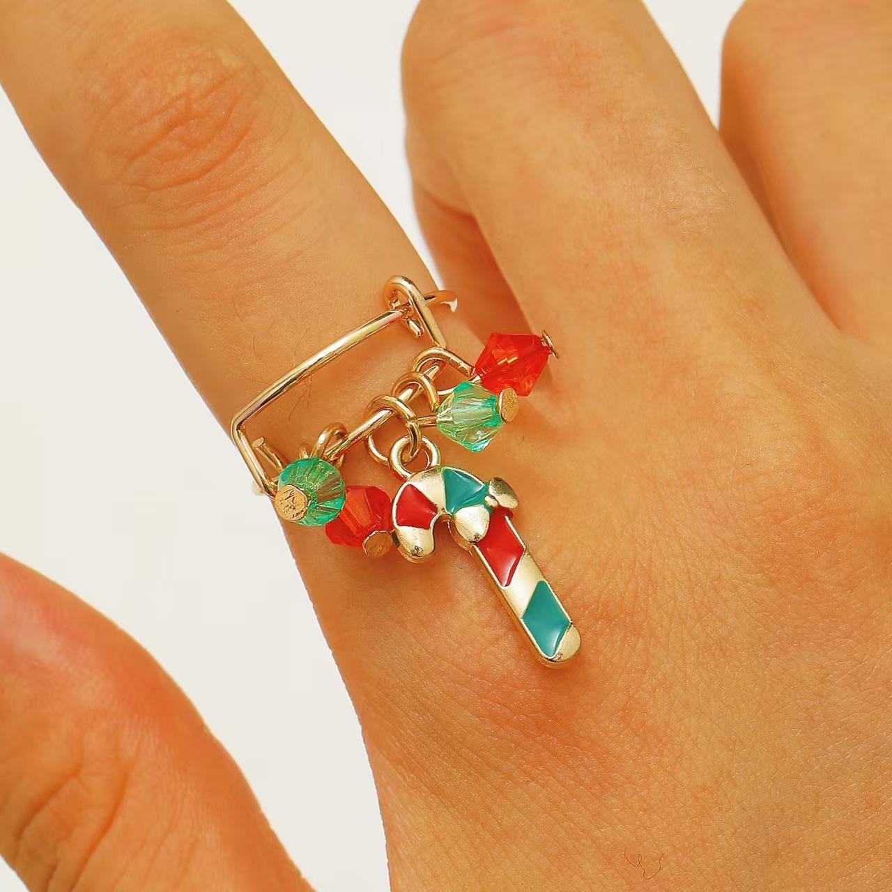 Exquisite Romantic Shiny Snowflake Christmas Tree Reindeer Christmas Hat Adjustable Rings for Women Christmas Atmosphere Jewelry resizable
