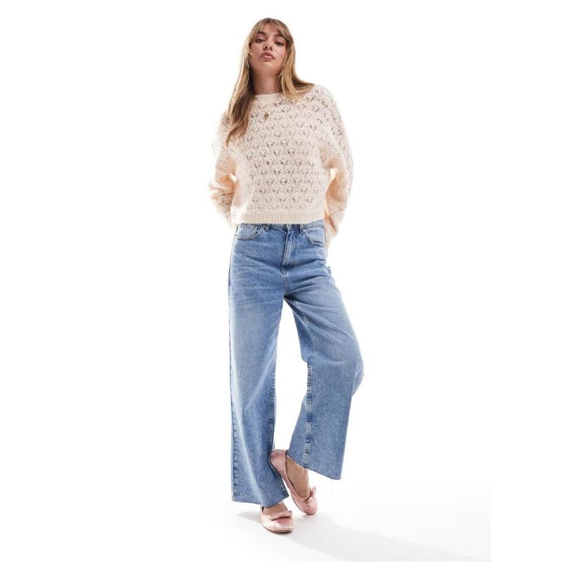 Foreign Trade Pure Yuan Short Loose British As Hole Mesh Spring Round Neck Long Sleeve Women Pullover Knitted Sweater