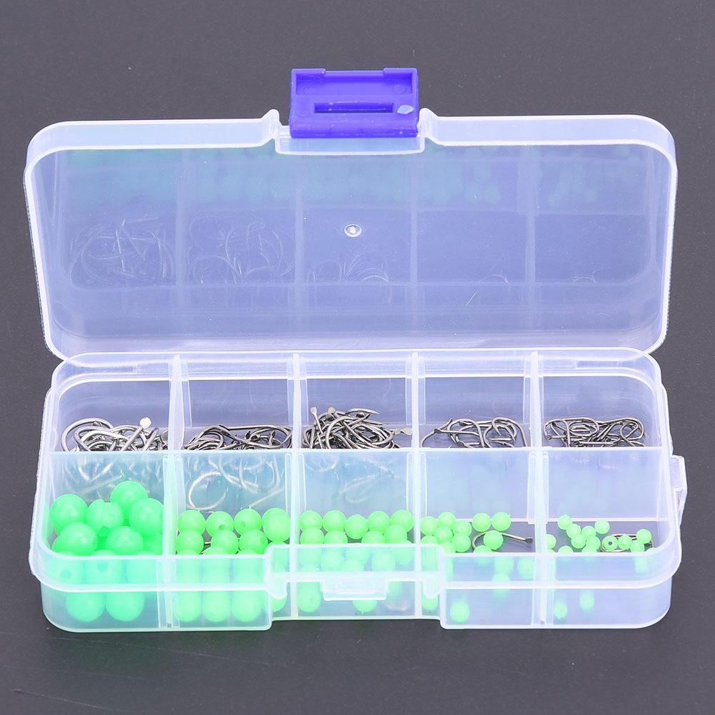 200 pcs Non Slip Luminous Beads Fishing Hooks with Plastic Storage Box for Saltwater Freshwater Kit