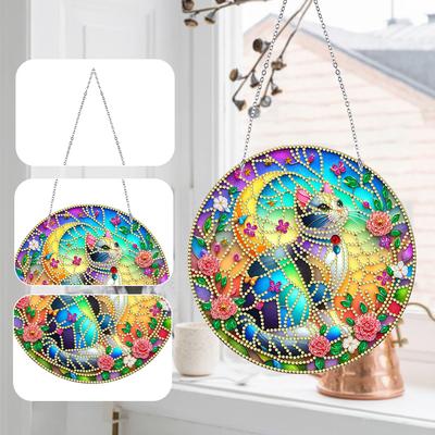 Sun Catcher Cat Rhinestone Diamond Art Window Pendants Rabbit Moose 5D DIY Diamond Painting Pendant for Garden Window Decor Gift