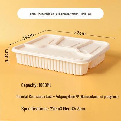 Biodegradable 4-Compartment Disposable Food Containers with Lids