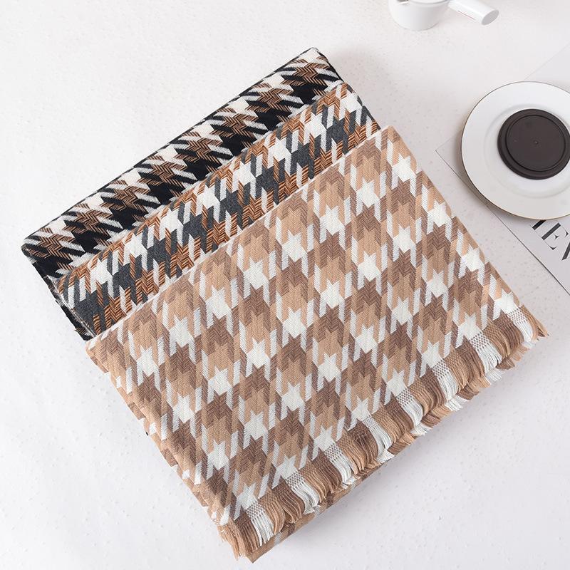 Autumn and Winter New Style Twill Rhombus Plaid Women's Scarf Korean Version All Match Imitation Cashmere Thickened Scarf Shawl