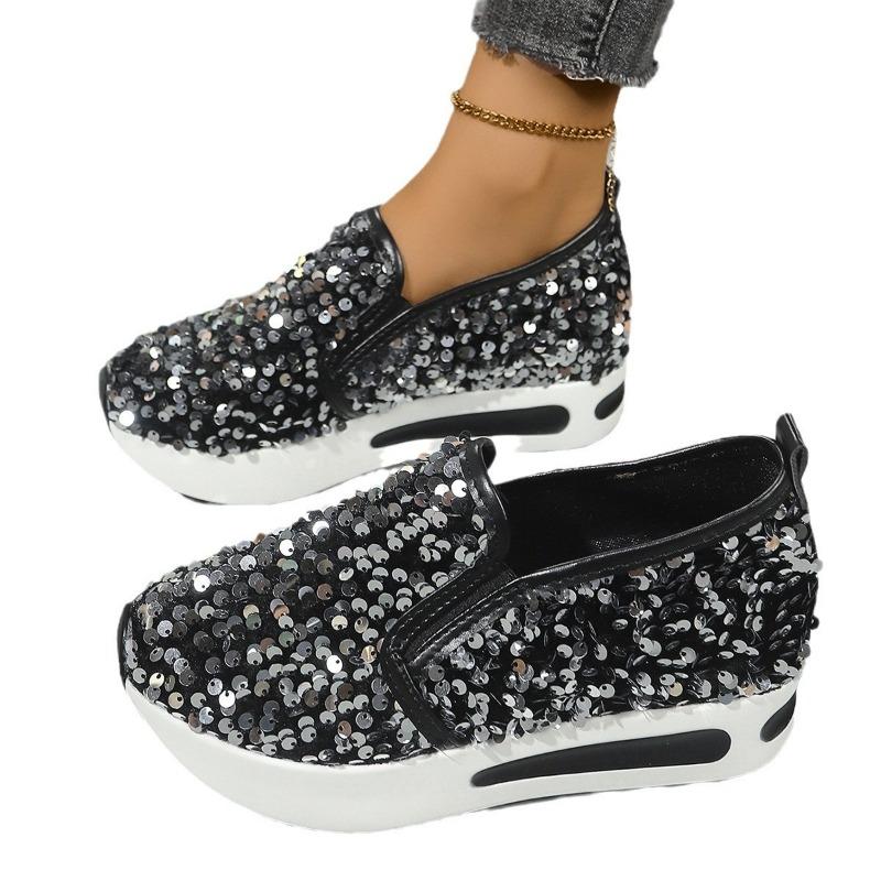 Large Size Temperament Sequined Casual Single Shoes for Women's Autumn New Breathable and Lightweight Height-increasing Single Shoes