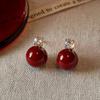 2024 Exquisite High-End Retro Silver Needle Red Heart Flower Earrings for Women