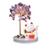 Solar Energy Shake Hands Lucky Cat Base Fate Tree Office Home Natural  Crushed Stone Life Tree Handwoven Weaving Decor