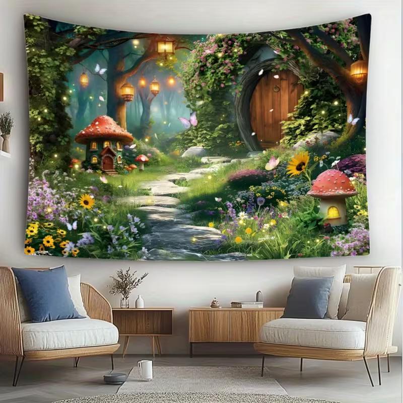 2D Magical Forest Mushroom Cottage Photography Backdrop for Toddler Photoshoot