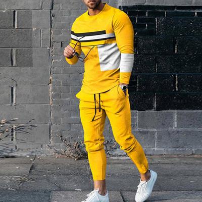 2Pcs/Set O-neck Long Sleeve Mid-rise Elastic Waistband Pockets Men Outfit Spring Autumn 3D