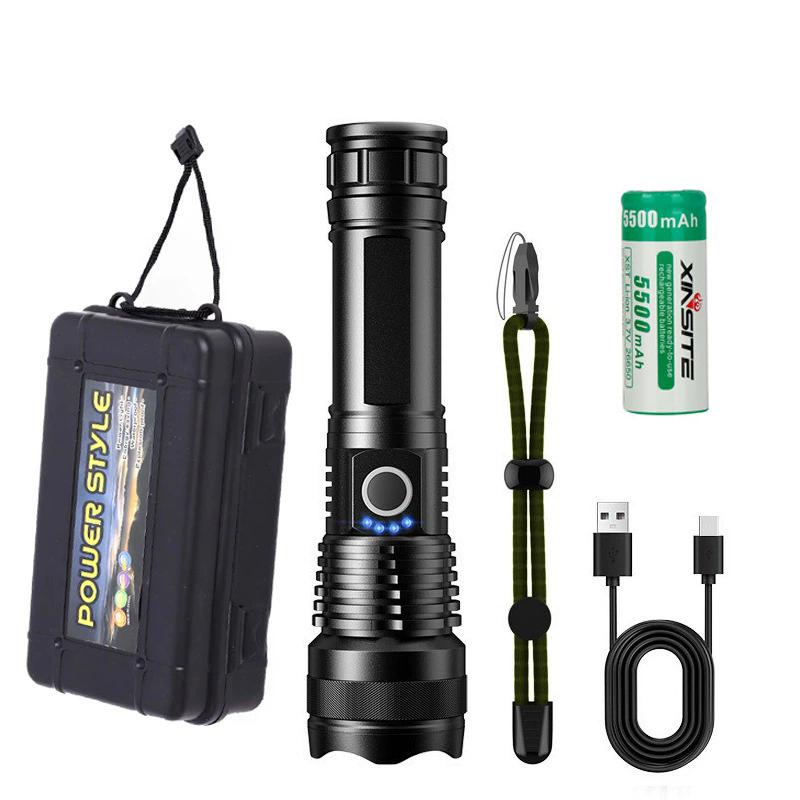 High Power 4-Core XHP50 LED Flashlight Type-C Rechargeable Torch Zoom Hand Lantern 18650 For Camping, Outdoor & Emergency Use