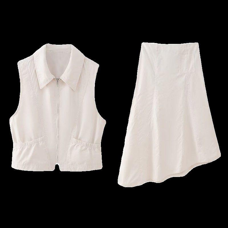 European and American Style Spring New Women's Clothing Push Up Lapel Jacket Vest High Waist Asymmetric Skirt 5320713 712