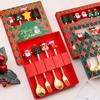 4pcs Christmas Party Dinnerware Set with Gift Box Christmas Tree Dessert Fork Spoon Cutlery Set Gold Stainless Steel Tableware