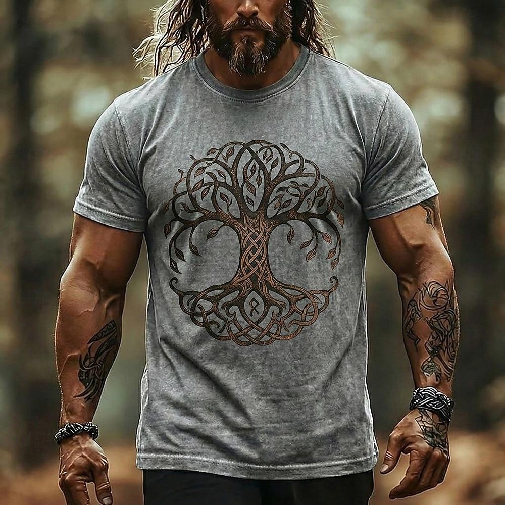 Viking Wolf Norse Rune T Shirt Men Washed Cotton Blend Graphic Tee Celtic Knot Mythology Streetwear Top Clothing Apparel S M L XL XXL XXXL