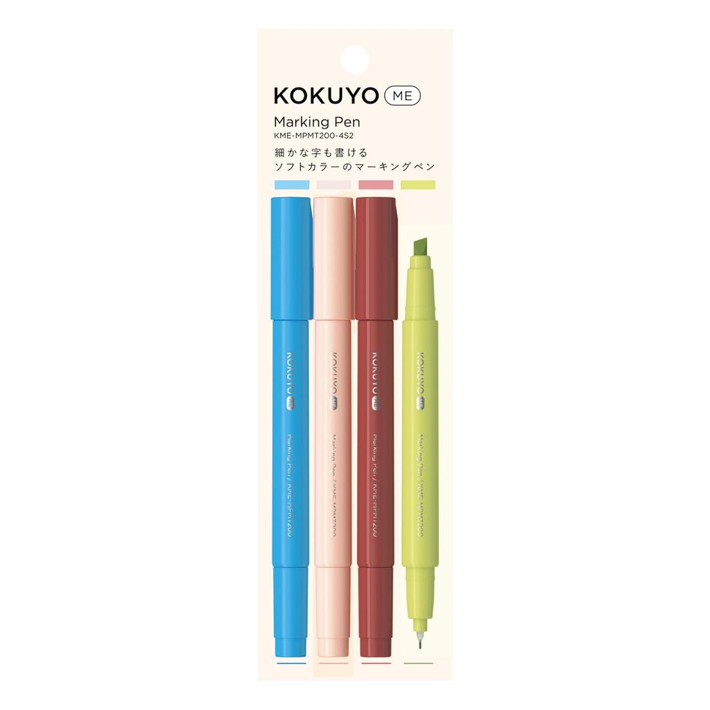 KOKUYO 2-Way Marking Pen Set, 4-Color Assortment, KOKUYO ME KME-MPMT200-4S2