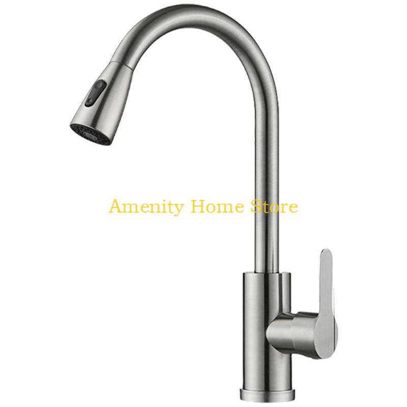 F26C Metal Pull Out Tap Precise Hot/Cold Water Mixing at House Practical Stretchable Sink Tap Prevents Splashing Water Faucet