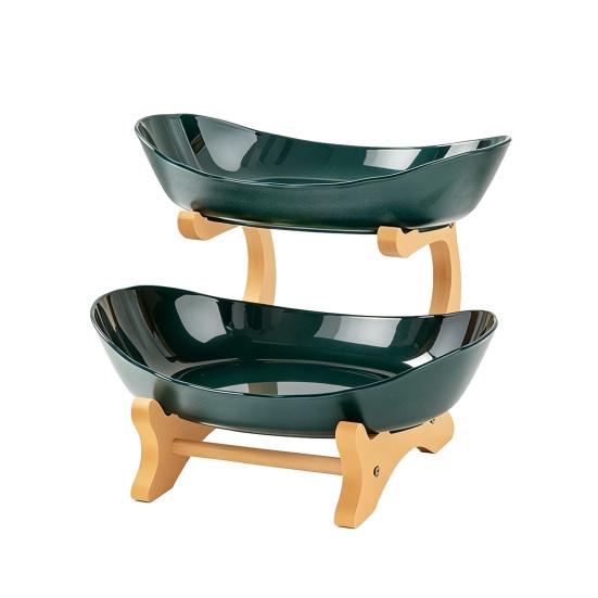 Multi Layer Fruit Basket with Bamboo Stand Plastic Tiered Snack Dual Layer