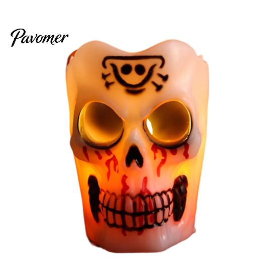 Flameless Halloween Decoration Lights LED Candle, Spooky Skull Pumpkin Fake Pillar Candles, Battery Compact Tabletop Decorative Light Operated