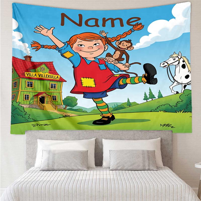 Custom Name Pippi Longstocking Print Tapestry, Backdrop, Easy Setup, Ideal for Bedroom, Office & Living Room, with Aesthetic Wall Hanging Decor.