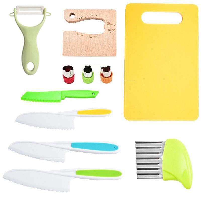 46-Piece Children's Safe Kitchen Set: Plastic Fruit & Vegetable Knives with Embossing Molds and Baby Food Tools. Multiple Styles Available.