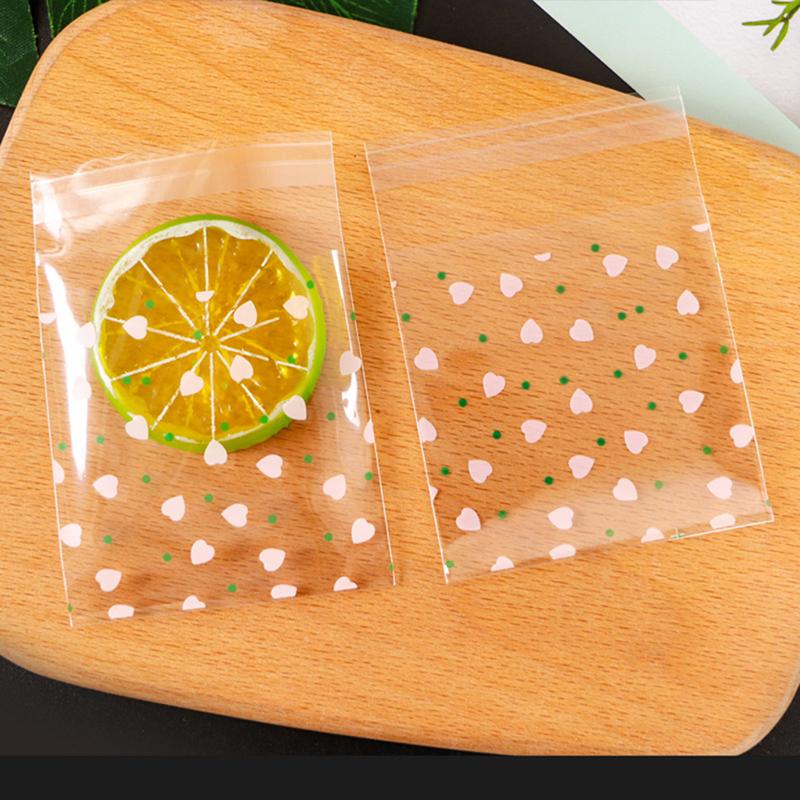 100Pcs Transparent Heart Bags Candy Cookie Self Adhesive Pouch Storage Package