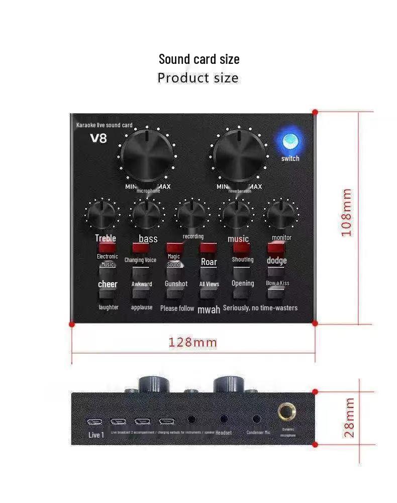 Wireless Live Broadcast Set: Mobile Phone, Computer, Sound Card & Microphone.