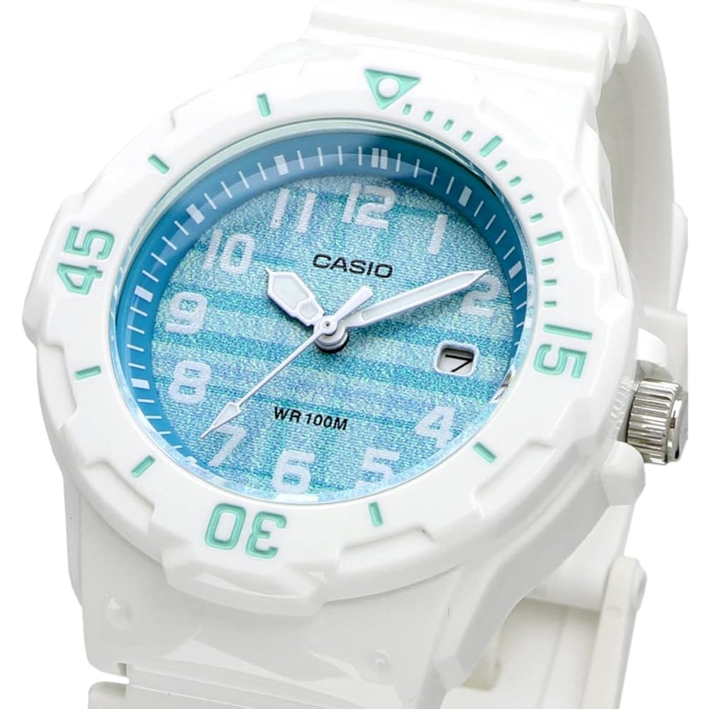 Casio LRW-200H-2CV Analog Watch Women's Kids Gloss White Blue Check Pattern Imported Model