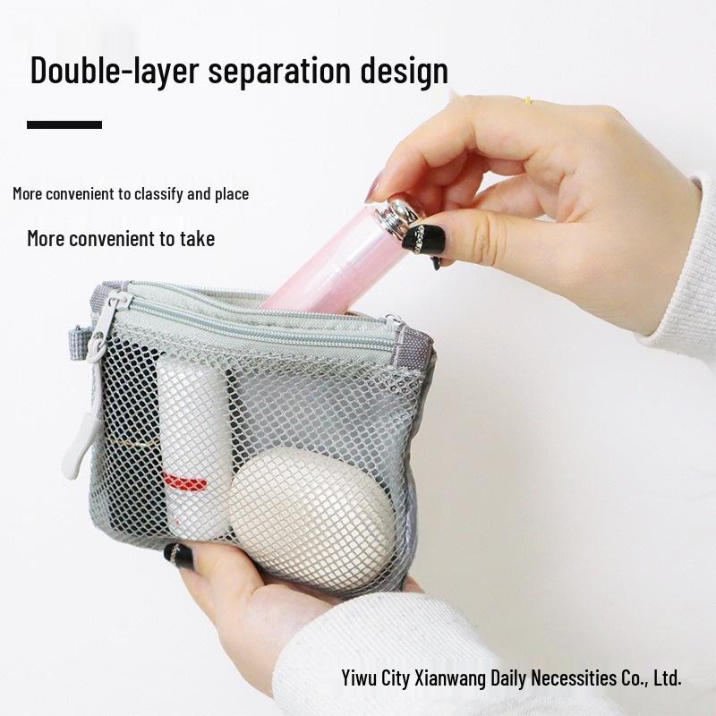 Double Layer Travel Mesh Bag: Coin Purse, Phone, Makeup, Document & Card Holder