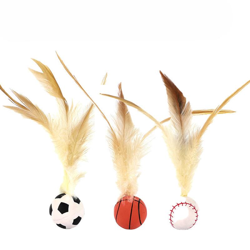 Cat Feather Elastic Ball Self-playing Interactive Pet Kitten Teaser Stress Reliever Catnip Flying Bird Supplies