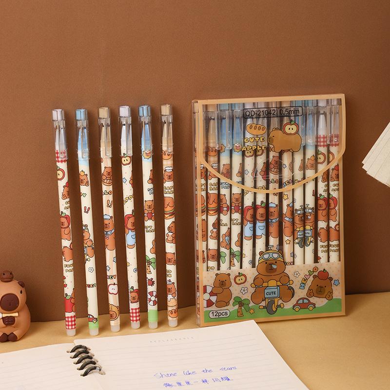 

12Pcs Cute Cartoon Capybara Erasable Neutral Pen Cartoon Cute Writing Pen Student Stationery Gifts 12Pcs
