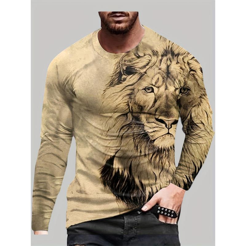 3D Wolf Print Autumn And Winter Men's Top Daily Casual Men's Long Sleeve T-shirt Outdoor Street Fashion Men's Long Sleeve Top