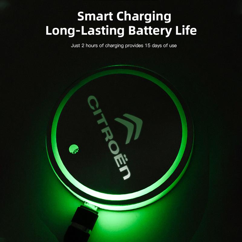Citroen Car Glowing Coasters LED Light Water Cup Mat For Citroen C4 C3 C2 C1 DS3 Xsara Grand Car USB Charging Coasters keychain aks256