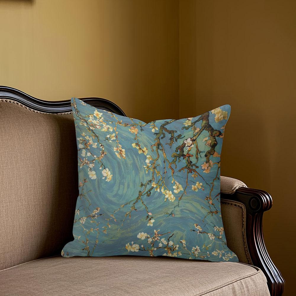 Van Gogh Almond Blossoms square Jacquard Pillow Cover for Sofa Office Waist Cushion Cover Home Decorative Pillowcase
