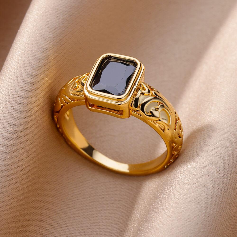 Gold Color Stainless Steel Ring for Women Colorful Cubic Zircon Heart Opening Adjustable Ring Fashion Jewelry Wedding Gift