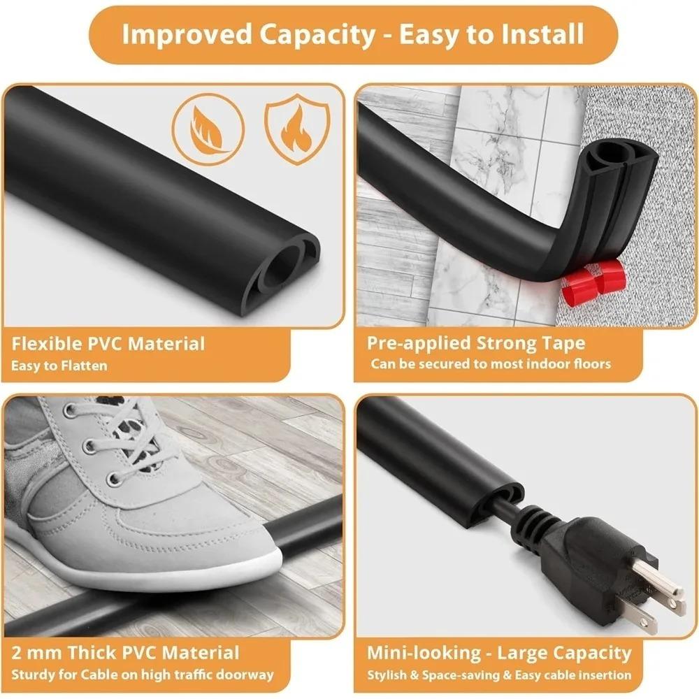 1PC 118.11inch Floor Flame-Retardant Cord Covers For Wires On Floor Self-Adhesive Cord Hider For Household Cable Management