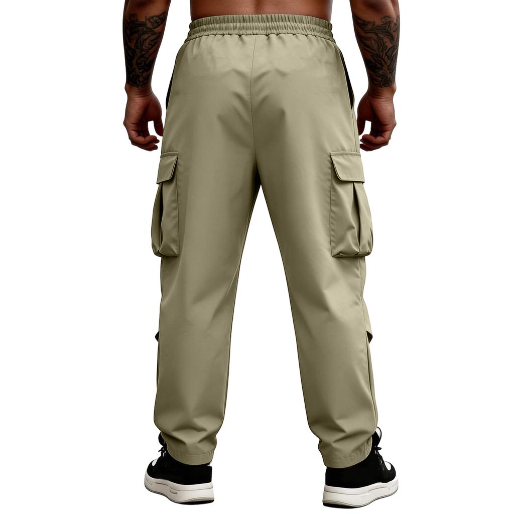 Men's Casual -color Multi-pocket Work Pants - Men's Drawstring Waist Lightweight Sports Pants