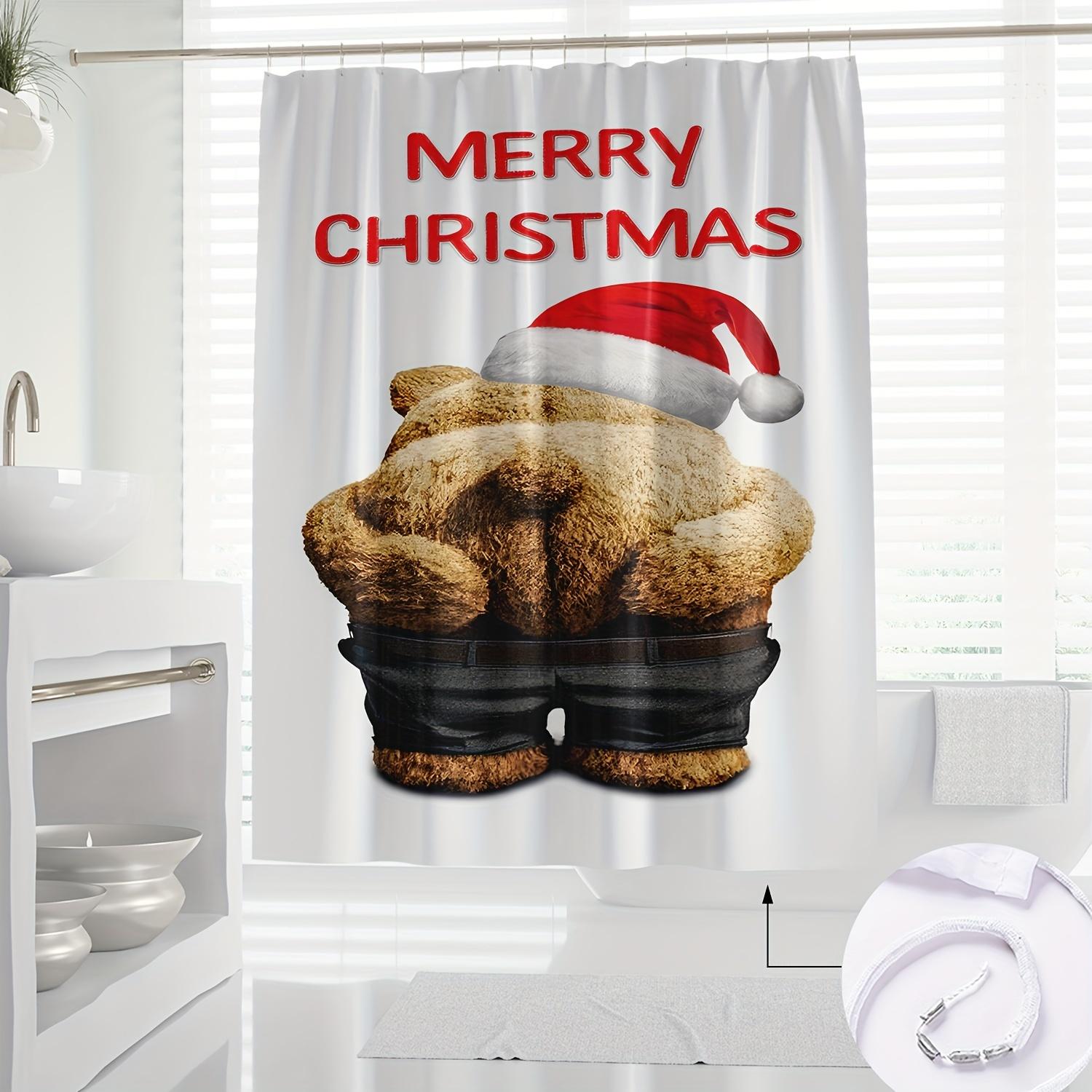 

1Pc Cute Teddy Bear Christmas Digital Print Waterproof Polyester Shower Curtain With Hooks, Novelty Artistic Holiday Bathroom W60H190(CM)-1 Pcs