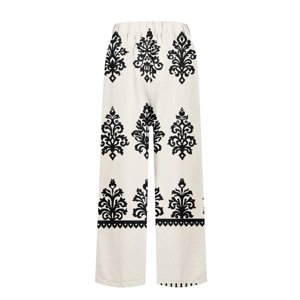 Damen Casual Mode Bedruckte Hose mit geradem Bein Hose mit Taschen