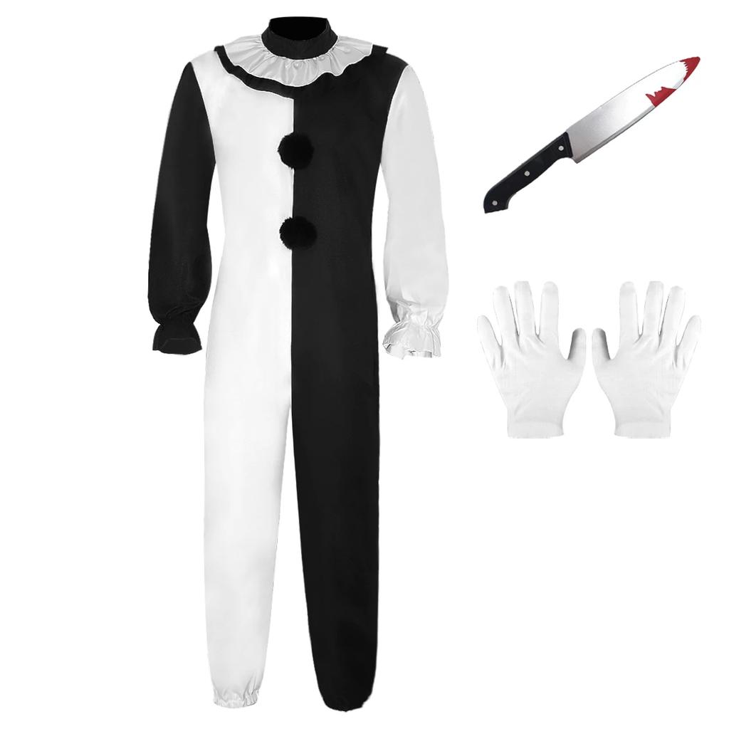 Joker Disguise Art The Clown Cosplay Movie Terrifier Clown Cosplay Costume Jumpsuit Halloween Fancy Dress Up Mask for Men Women