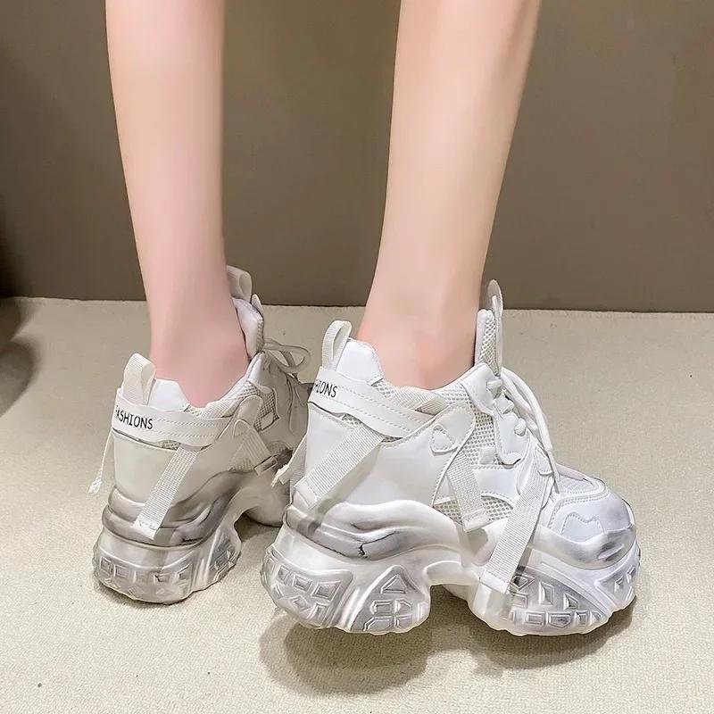 10.5CM New Women's Breathable Mesh Platform Shoes Outdoor Increase Height Chunky Sneakers for Women Casual Walking Shoes Tenis