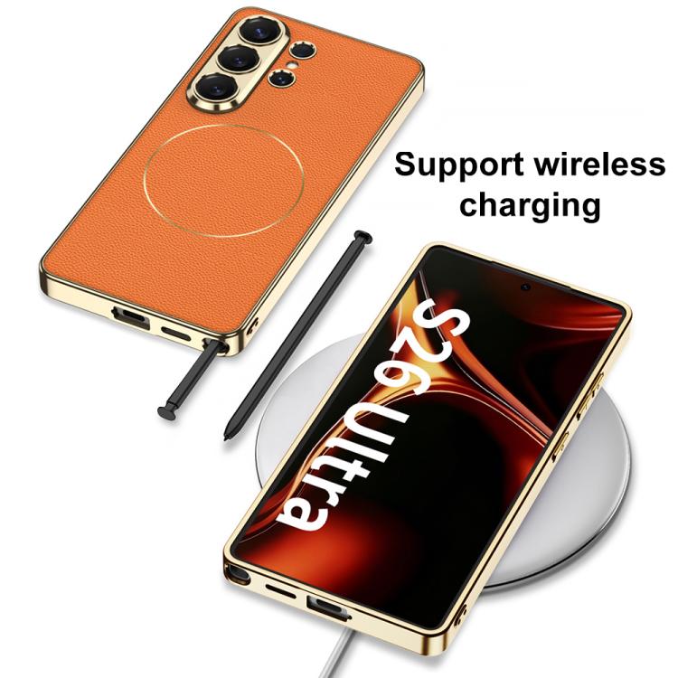 Electroplated Leather TPU Magnetic Nickel‑Ring Protective Phone Case For Samsung Galaxy S26 Ultra 5G