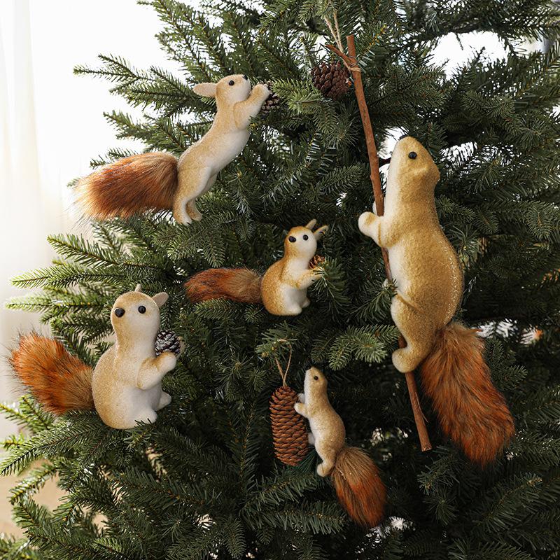 Cute Realistic Squirrel Christmas Tree Hanging Ornaments Pendant Christmas Home Wall Decoration New Year Holiday Party Kids Gift