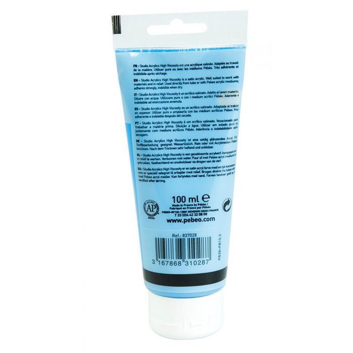 Peinture Acrylique - Pébéo - Studio - Bleu Ceruleum - 100 ml - Satiné - Professionnel