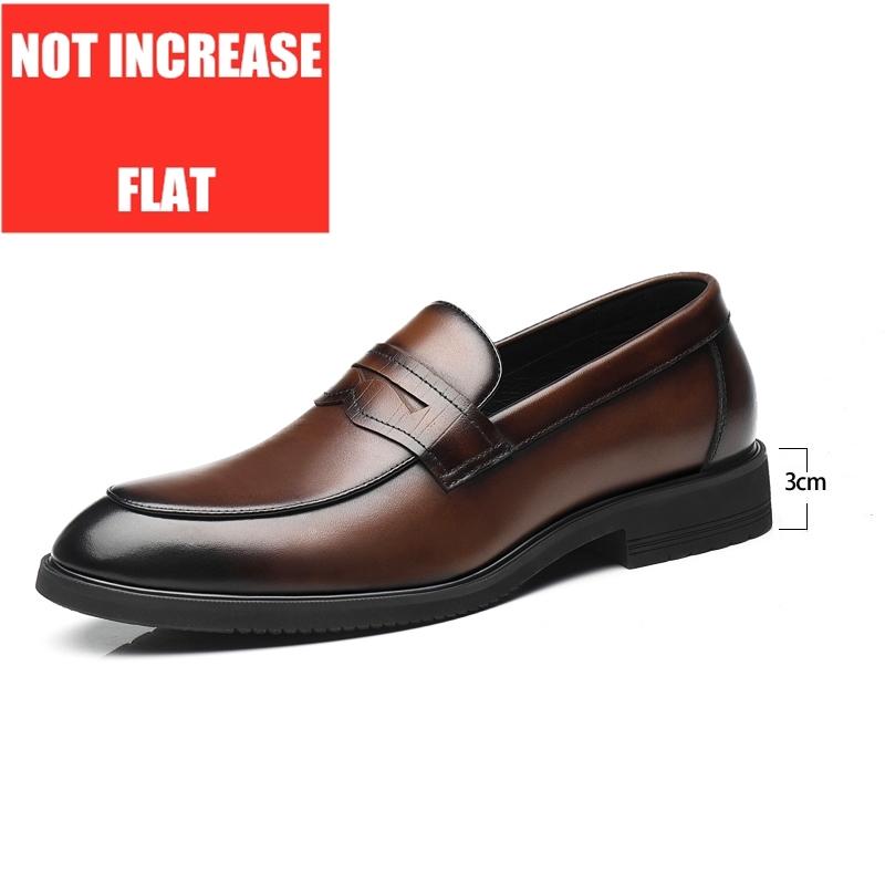 New Luxury Business Men's Cow Leather Shoes Breathable Rubber Sole Invisible Height Increasing Driving Shoes Summer Casual Shoes