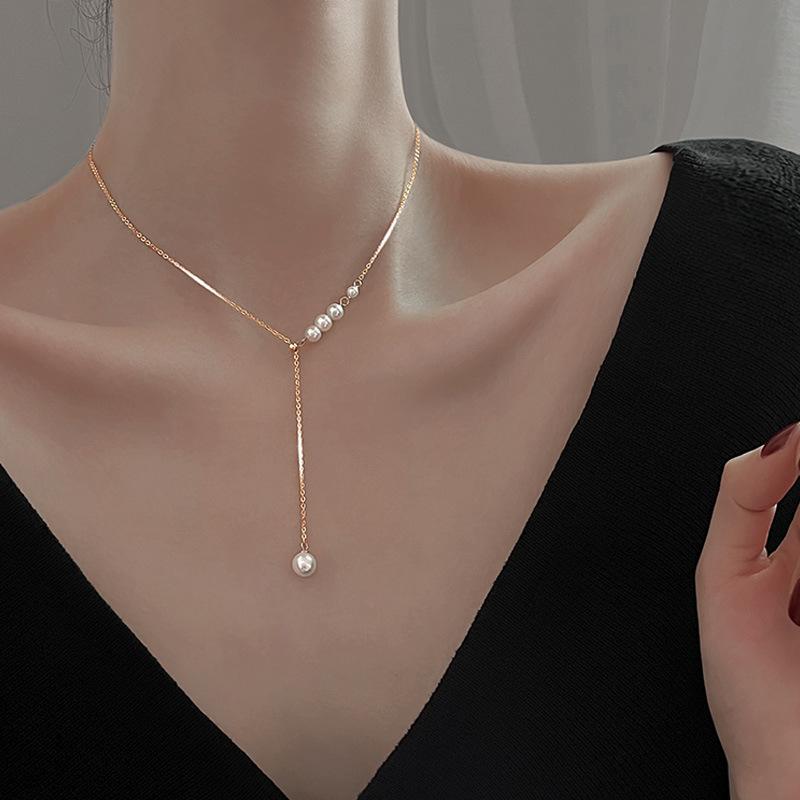 

925 Sterling Silver Neck Choker Chain Pearl Pendants Necklaces Women Luxury Jewelry Exquisite Elegant Aesthetic Charms золотистый