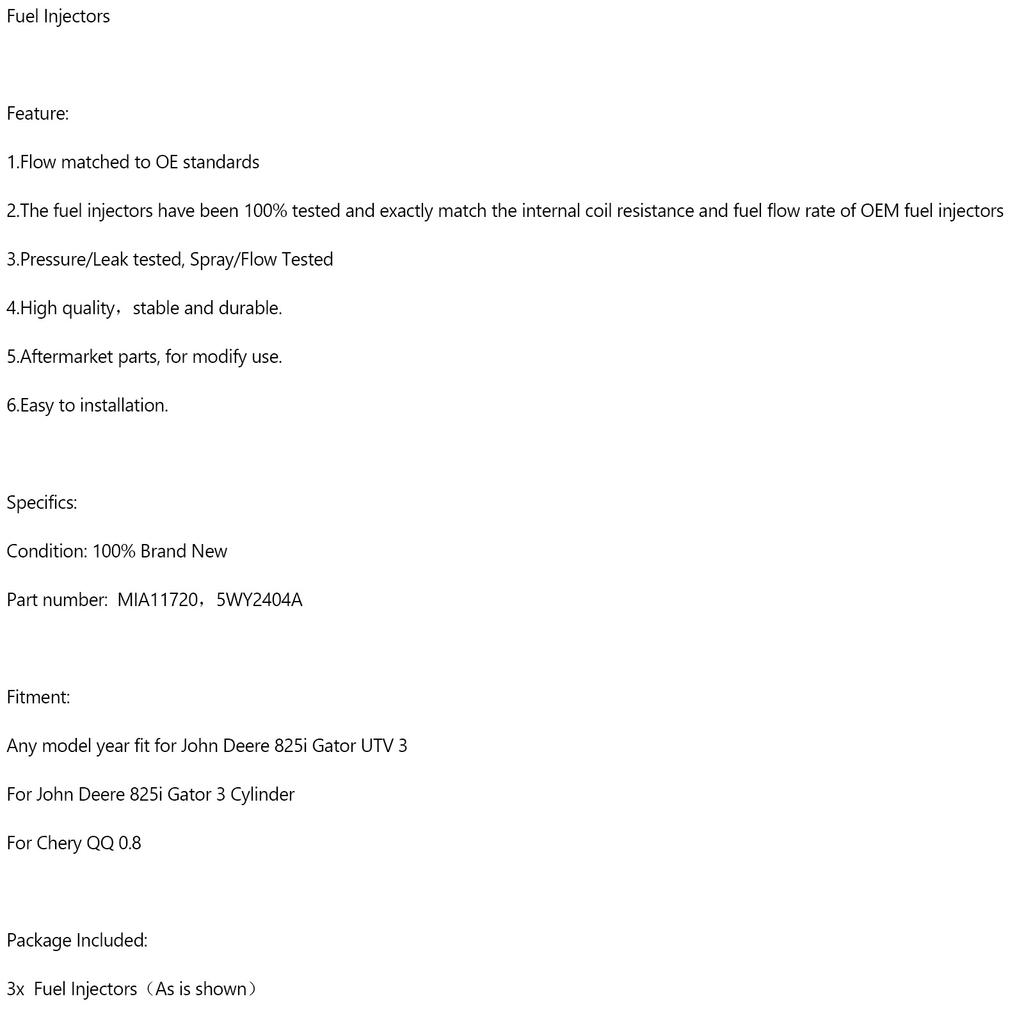 3 Stück 5WY2404A Kraftstoffinjektor MIA11720 Für Chery QQ 0.8 John Deere 825i Gator 3